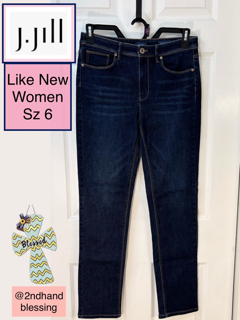 Like New J. Jill Denim Women's High Rise Straight Leg Jeans, Sz 6R, Dark Wash